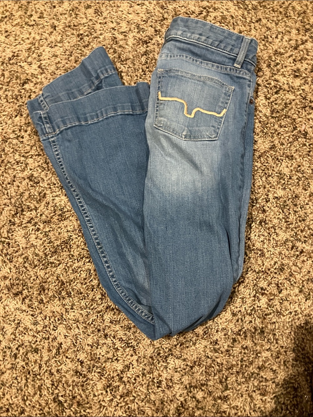 Kimes Ranch Women’s Light Blue Bootcut Jeans with Yellow Pocket Stitch